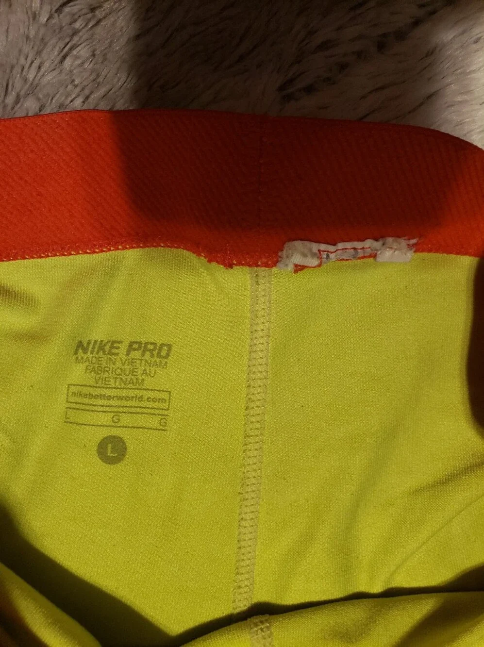 Nike Pro Lime Green Tiger Stripe Compression Shorts Orange Waistband L